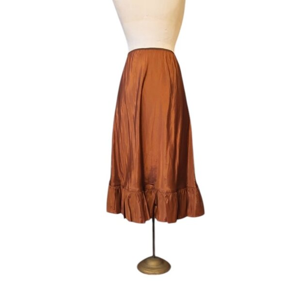 Vintage 1950s Rust Brown Satin Half Slip Petticoat Crinoline With A Ruffled Hem - Picture 5 of 8